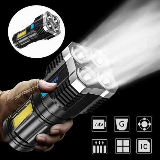 4-in-1 Rechargeable LED Torch - High Power USB Flashlight with 4 Modes