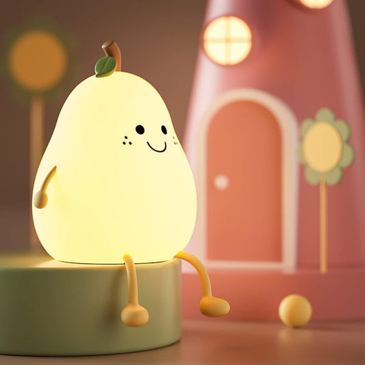 Cute Pear Kids Night Light - 7 Colors, Rechargeable, Silicone, Timer Function - Dehradun Deals HubPear Lamp